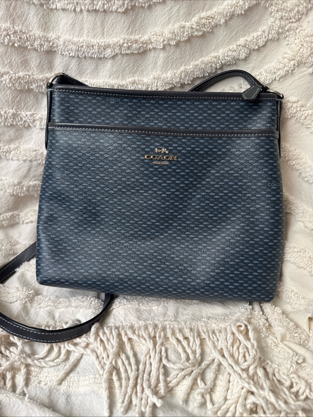 Coach Navy Patterned Signature Crossbody Bag